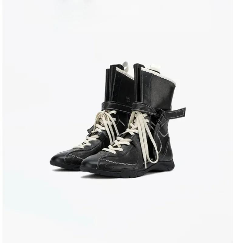 Мода Модные Боксерки до середины икры из мягкой кожи Женские Горячая распродажа сезона Новый ретро-стиль Увеличенная высота Подкладка из ПУ Плоская подошва