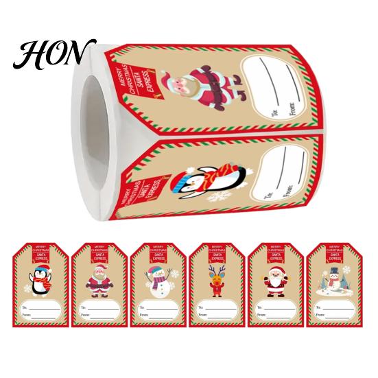 Gift Box Decoration Accessories 250PCS/Roll Christmas Tags, Self Adhesive Labels with Writing Surface, Writable Seasonal Packaging Stickers