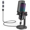 ZealSound Gaming Microphone, USB Condenser Microphone, RGB Cardioid Directional, Plug & Play, with Adapter, for Streaming, Podcasts, Recording, Touch