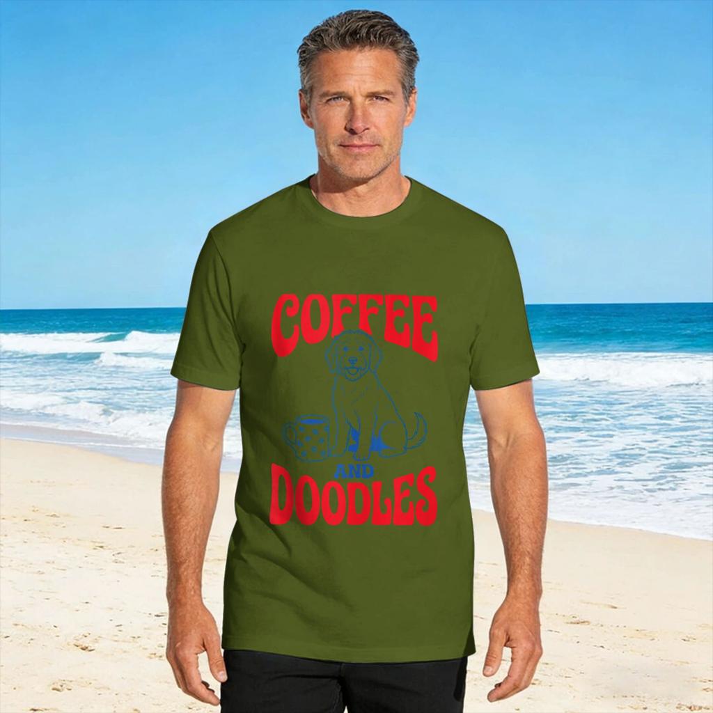 Coffee Doodles Retro Dog Lover Graphic T Shirt Hipster T Shirts Short Sleeve Y2k Fun Tops Beach Cotton Oversize Tees