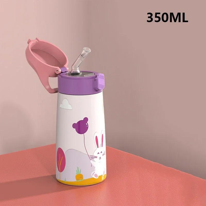 Kids Stainless Steel Straw Thermos Mug with Case Cartoon Leak-Proof Vacuum Flask Children Thermal Water Bottle Thermocup