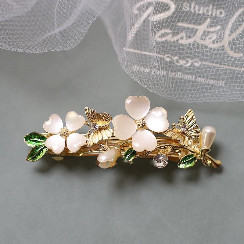 Elegant Floral Hair Barrette, French Clip Spring Hair Claw, Accents, Bridal Hair Accessory For Half-Up Hairstyles