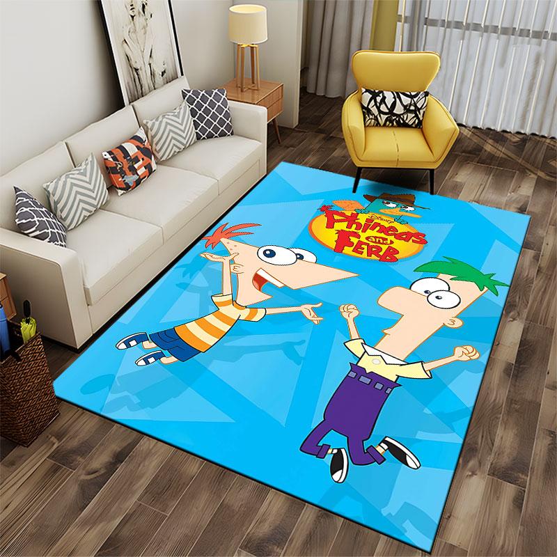 Phineas and Ferb Cartoon Rug suitable as a non-slip mat for the living room or bedroom sofa