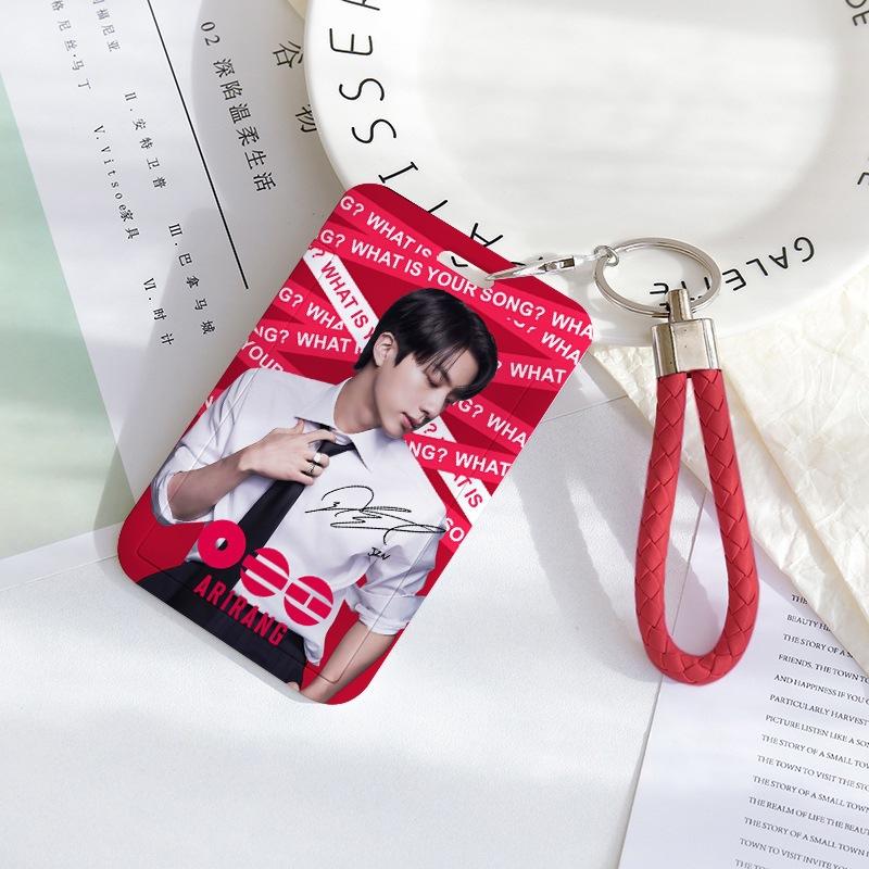 BTS Sliding Photocard Holder, Protective ID Badge Card Case with Braided Keychain Strap, Student Campus Bus Meal Card Protector Merch for ARMY