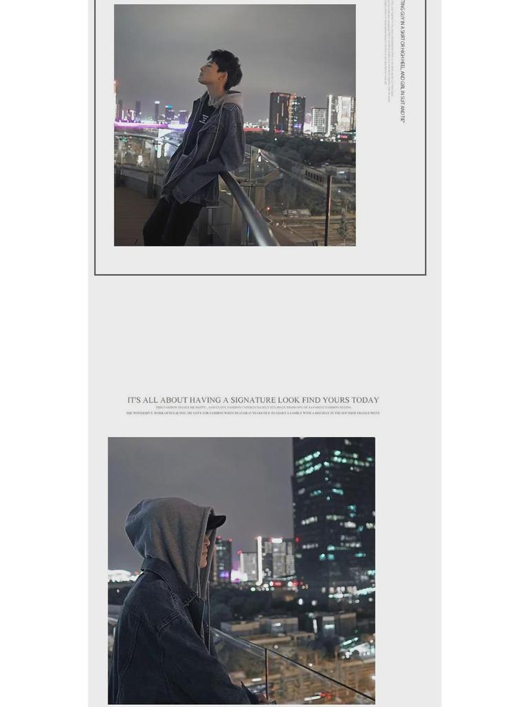 Мужская модная куртка из денима в корейском стиле с капюшоном - поддельный двухкомпонентный осенний топ