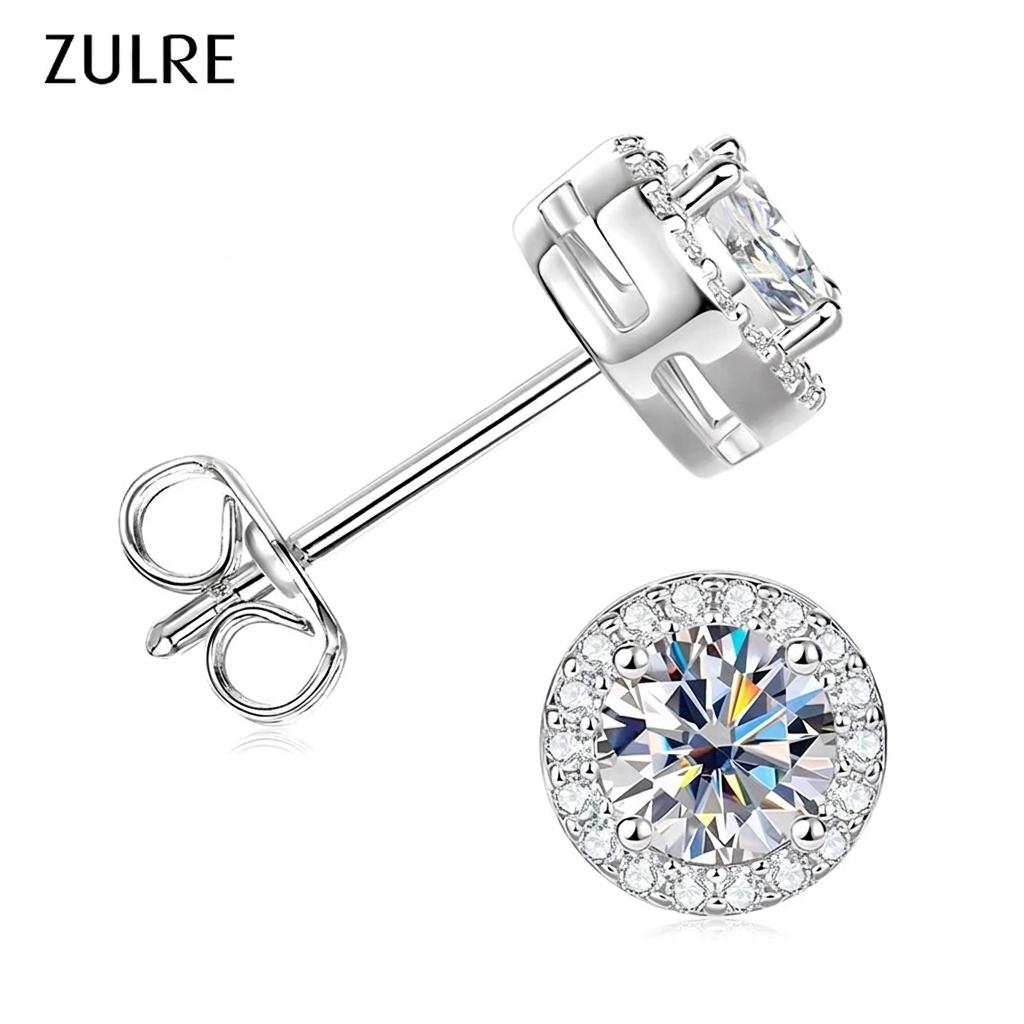 Sparkling Wedding Daily Jewelry Classic Elegant Gold Plated Moissanite Earrings Classic Solitaire Halo Stud Earrings for Women