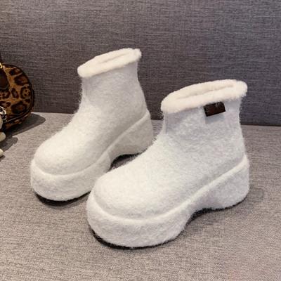 Ботильоны на платформе из замши и меха, женские брендовые зимние плюшевые теплые хлопковые туфли, модные туфли на высоком каблуке 2025 года, удобные зимние ботинки Mujer