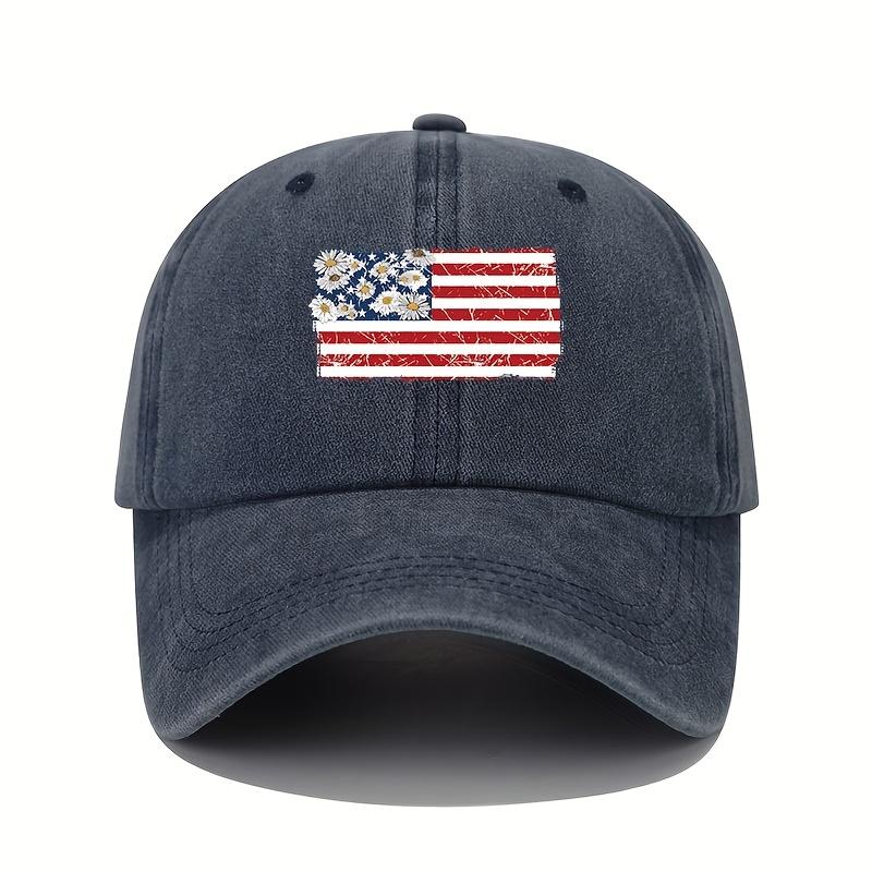 Retro American flag print baseball cap with sun protection and patriotic design for men and women to wear all seasons