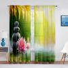 Zen Spa Green Bamboo Black Stone Flower Sheer Curtains for Living Room Bedroom Decorations Window Voiles Tulle Curtain Drapes