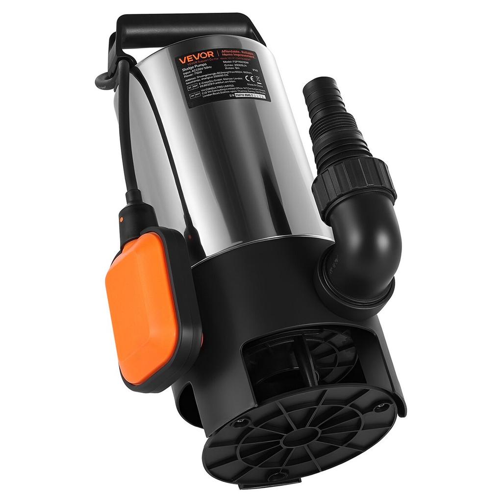 710W Submersible Sump Pump, 20000 L/H, Stainless Steel Submersible Sewage Dirty Clean Water Pump with Automatic Float Switch, Long Cord, 9M Max Lift,