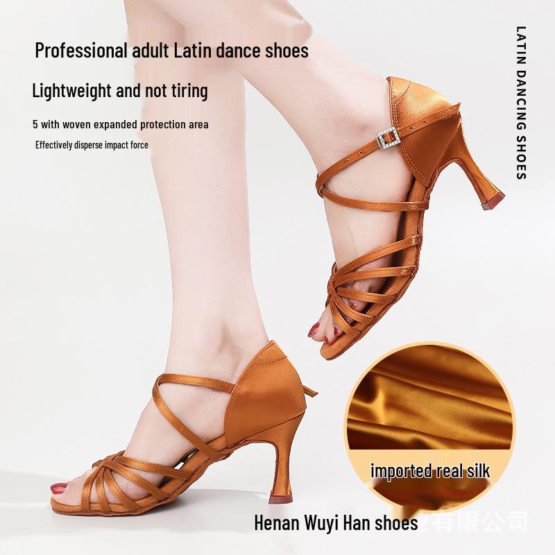 Профессиональные туфли для латиноамериканских танцев из шелка для взрослых - Мягкая подошва, Средний высокий каблук, Идеальны для соревнований и практики