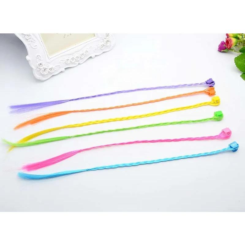 6pcs Girls Colorful Heart Wigs Ponytail Hair Ornament Princess Hair Claw Clips Twist Braid Headwear Kids Girls Hair Accessories