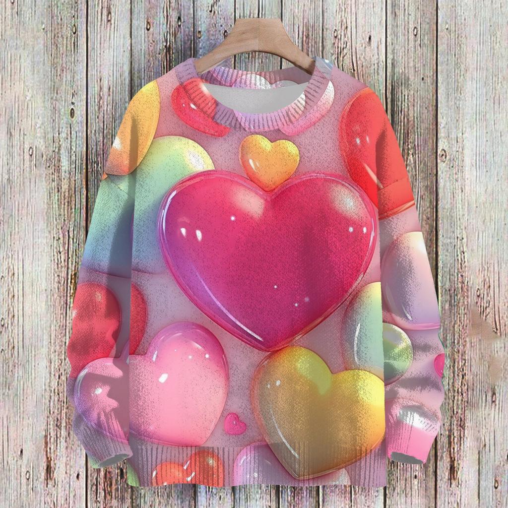 Женская спортивная одежда ко Дню святого Валентина, вязаный свитер, милая рубашка, круглый вырез, пуловер