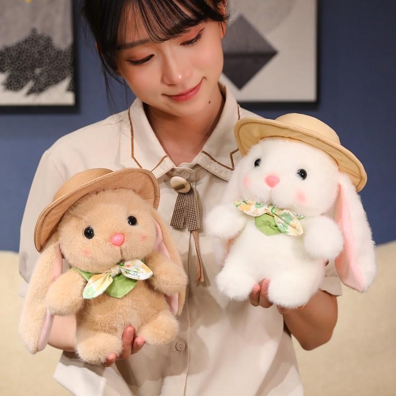 Adorable Plush Pudding Rabbit Toy With Hat Soft White Bunny Doll For Kids And Collectors