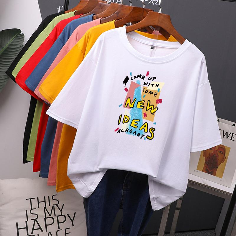 Футболка с принтом «Новые идеи», красочные женские хлопковые летние футболки большого размера, мягкий женский джемпер, топ
