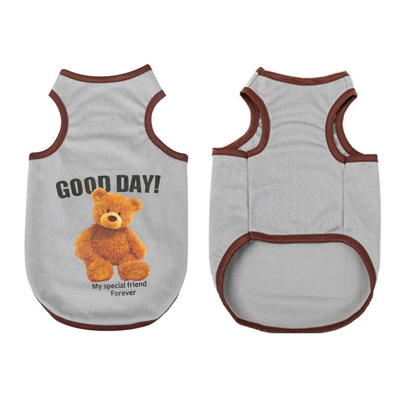 Жилет для домашних животных, одежда для маленьких собак, весна-лето, футболка без рукавов с принтом медведя для щенков и кошек, плюшевые костюмы чихуахуа, товары для домашних животных