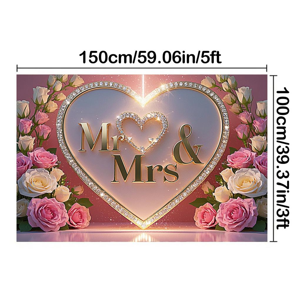 Фон «Мистер и миссис» с розами и блестками для романтической свадьбы, помолвки, декора вечеринки — универсальный фон для фотографий, для помещений и улицы