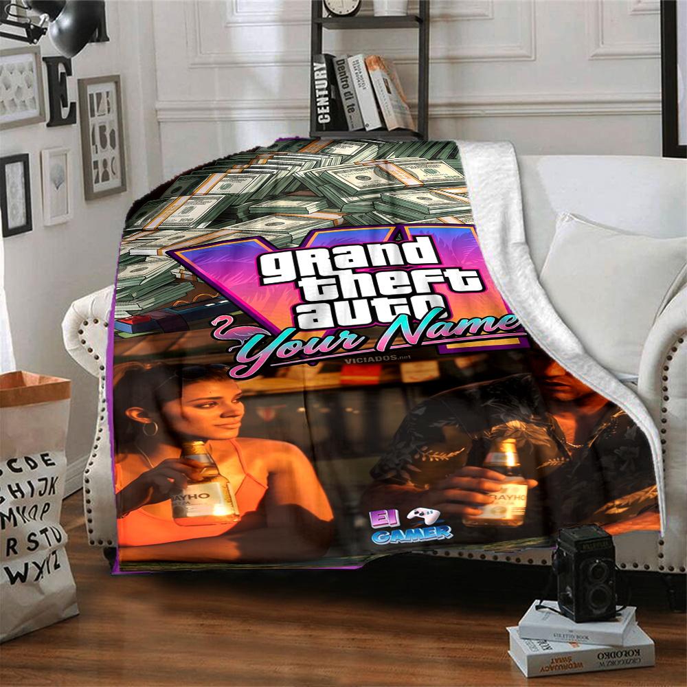 Grand Theft Auto Personalized Name Blanket Cozy Personalized Blanket Comfortable Great for Office Nap Office Chair Couch Four Seasons Multipurpose