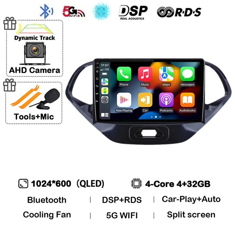 Android 14 Carplay Auto WIFI+4G Автомагнитола для Ford Figo 2015 2016 2017 2018 Мультимедийный стерео видеоплеер GPS 360 камера Аудио
