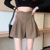 Женские шерстяные шорты с высокой талией и широкими штанинами - Осень 2024, корейский стиль, облегающие леггинсы