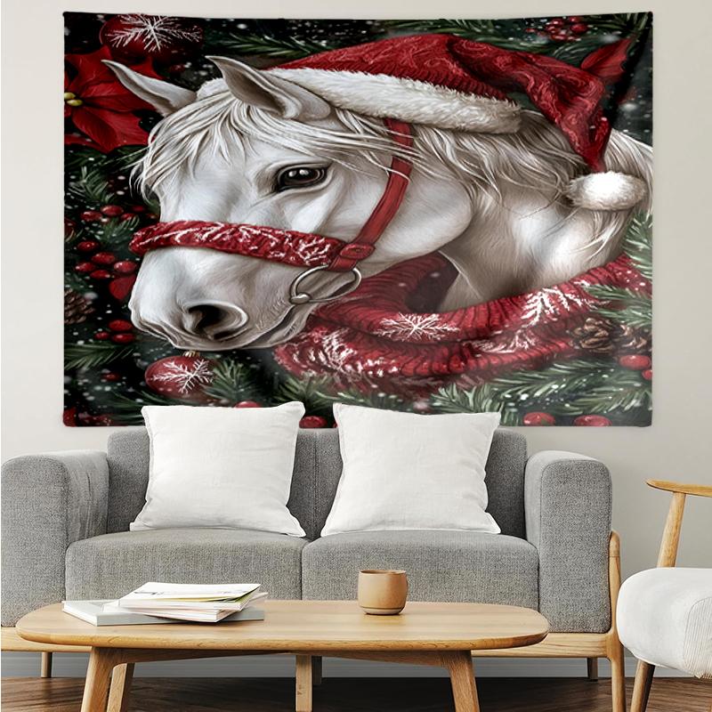 Christmas-Animals Print Tapestry, Backdrop, Easy Setup, Ideal for Bedroom, Office & Living Room, with Aesthetic Wall Hanging Decor.
