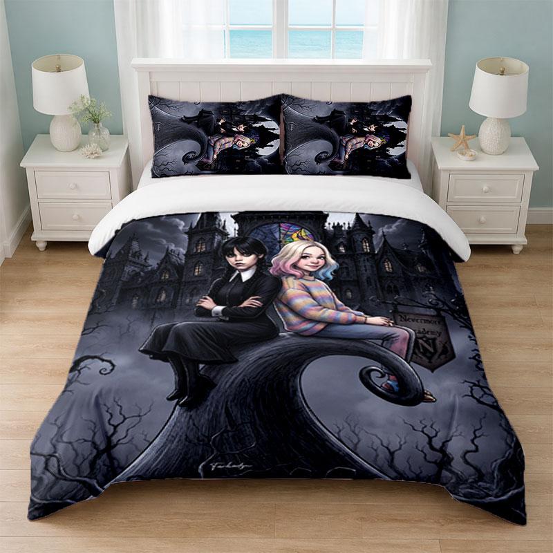 Wednesday Addams Bedroom 3Pcs Bedding Set Soft Bed Sheet Pillowcases Home Bedding Decoration