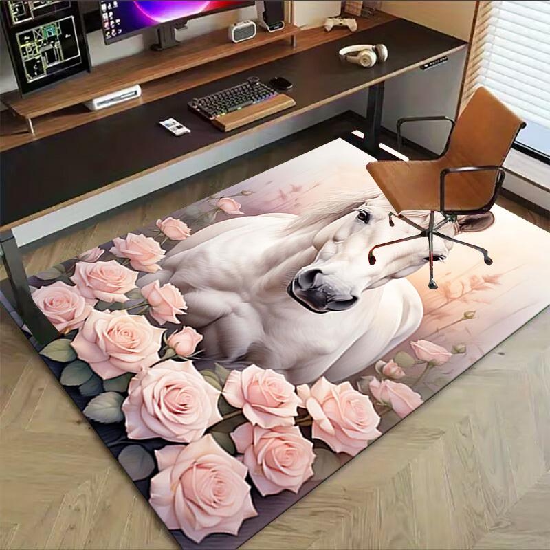 1PC horse flowers Extra Large Non Slip Floor carpet, Office, family, Studio Large Area Rug Indoor Rugs, Bold Statement Piece