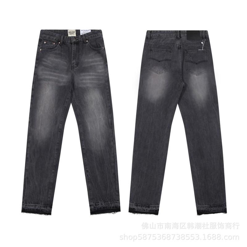 High-Quality Washed Denim Jeans Men Women Slim Flare Leg Black Blue Color Block Mid-Rise Cotton Blend