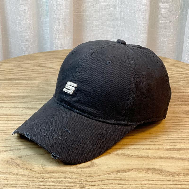 Original design embroidery S Letter print soft-top sports baseball cap for men, simple distressed duckbill cap for women, new style