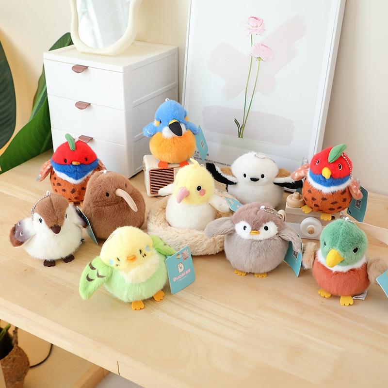 11cm Lovely Mini Bird Plush Toys Cute Simulated Kiwi Parrot Tit Bird Doll Cute Lifelike Bird Sparrow Bag Pendant Xmas Gifts Girl