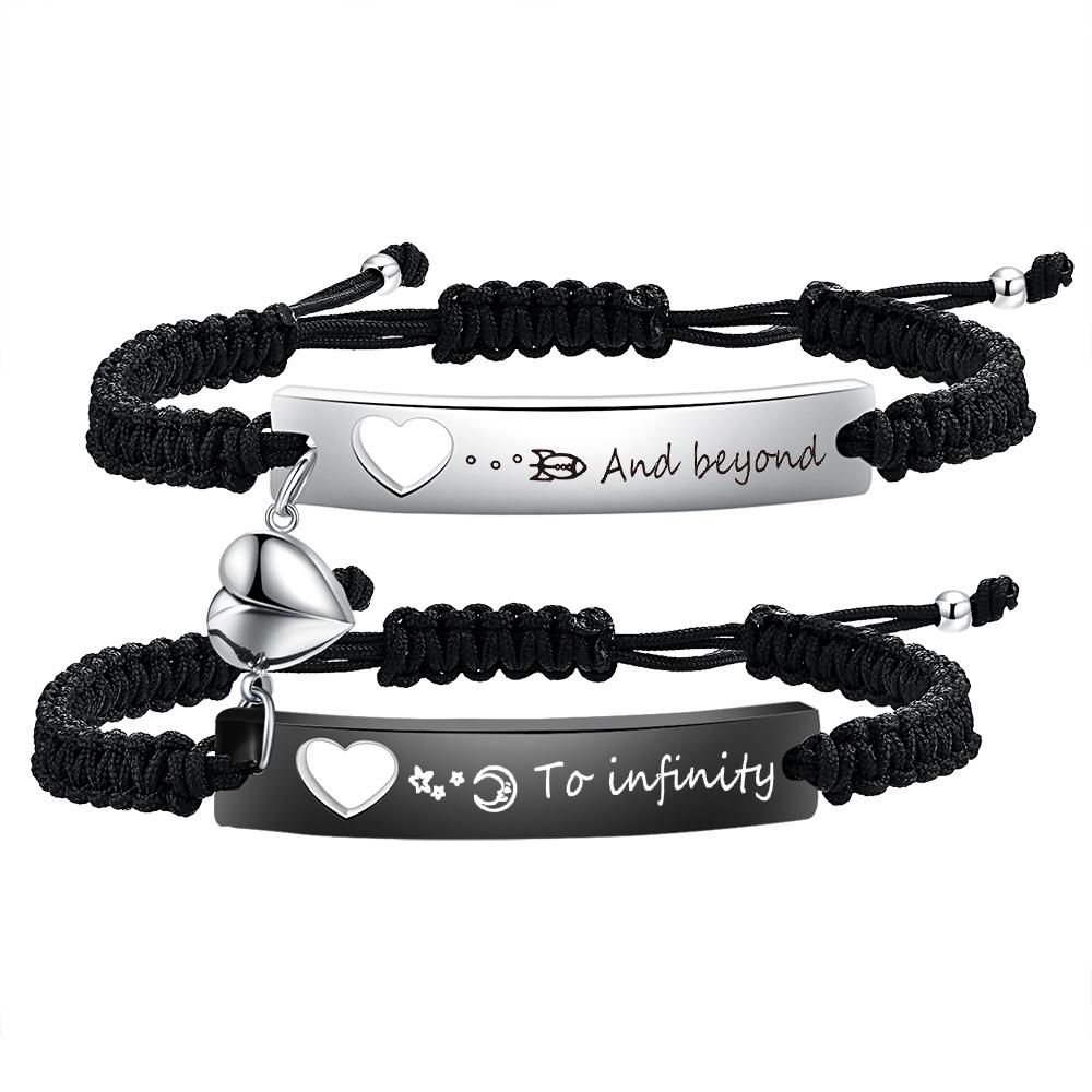Long smooth surface engraved bracelet fashionable hand-woven heart hollowed-out magnetic stainless steel couple bracelet