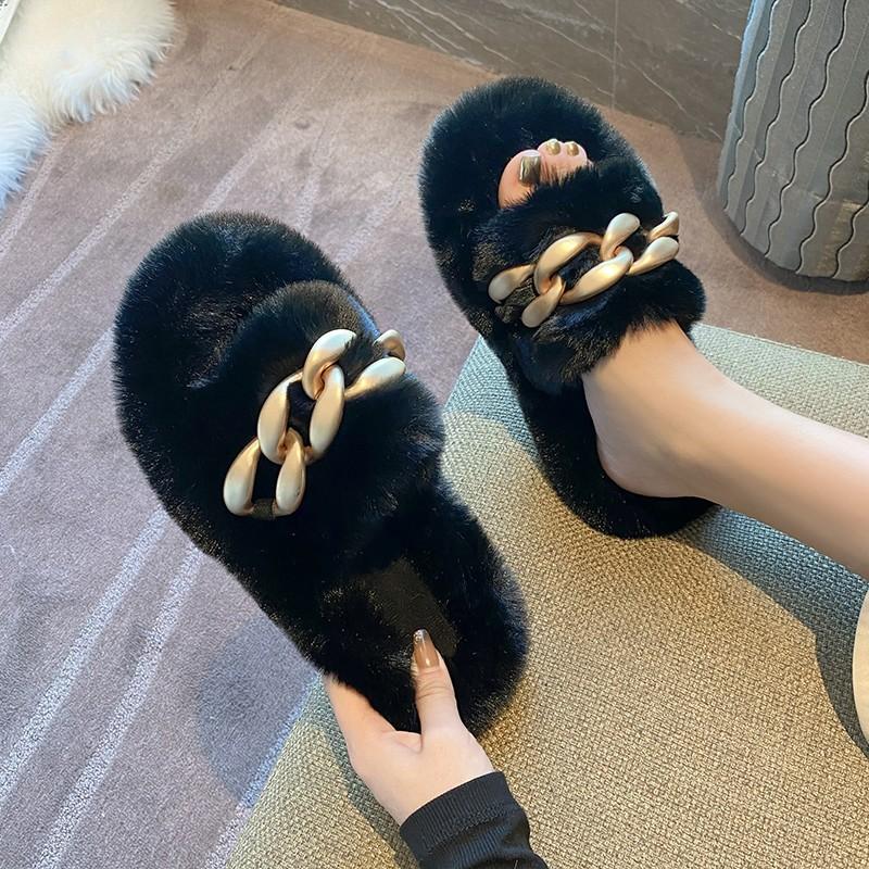 Популярные тапочки Мао Мао женские зимние 2025 новые цепочка высокое качество интернет-знаменитость толстая подошва плюшевые хлопковые шлепанцы весна и осень