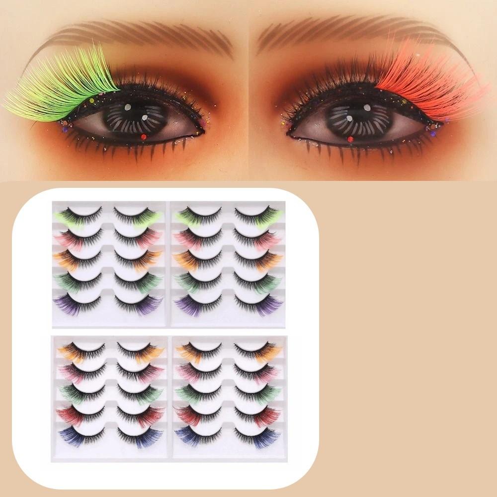 10 Pairs Fluffy Colored Anime Lashes Soft Faux Mink Wispy Lashes Cat Eye False Eyelashes Makeup