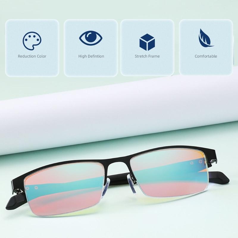 Glasses for People with Red-green Color-blindness Daltonism and Color Weakness Half Frame 2-sided Coating Lenses