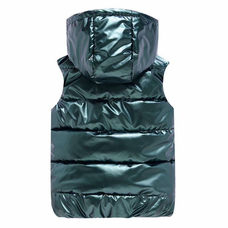 Блестящая куртка-пуховик без рукавов, осенне-зимняя, новая, утепленная, жилетка, короткая, хлопковая, жилетка с капюшоном