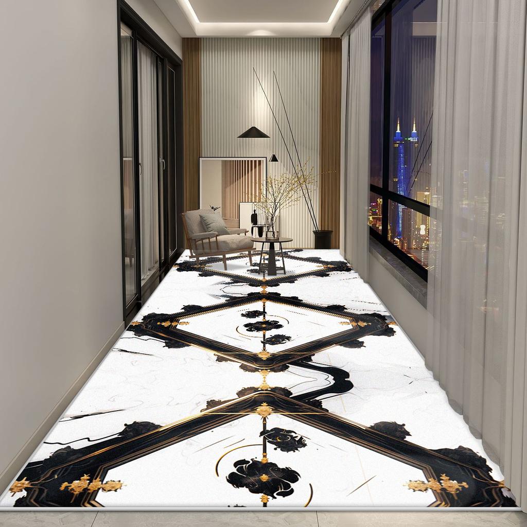 Белый Мраморный Ковер-Дорожка для Длинного Коридора Скандинавская Роскошная Декорация Гостиная Нескользящий Ковер для Прохода Холл Отеля Лестница Моющиеся Коврики