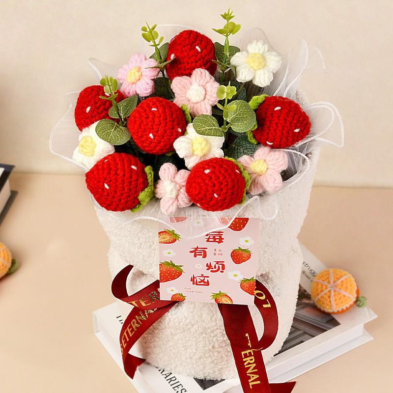 Handcrafted Crochet Fruit Bouquet Set Strawberry Orange Decorative Floral Arrangement Home Party Gift
