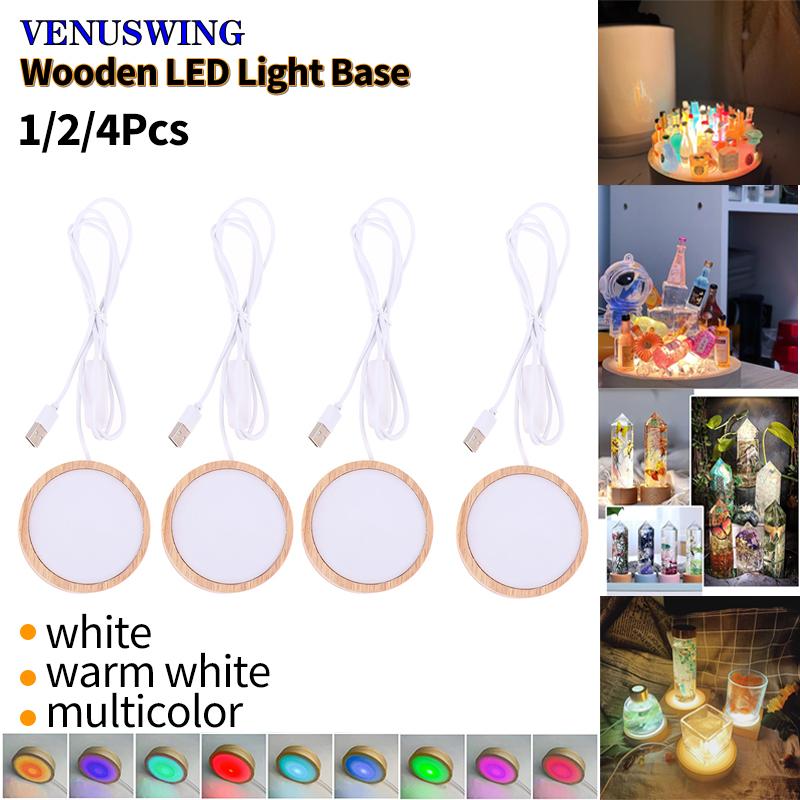 1/2/4Pcs Round Wooden LED Night Light Base for Decorative Holder Display Stand For Crystals Glass Ball Decor Art Ornament