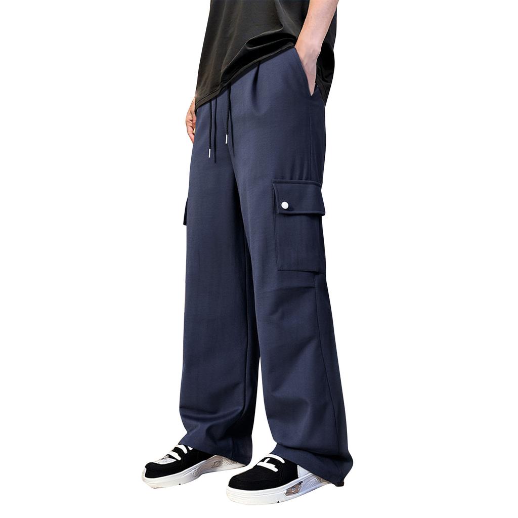 Мужские однотонные широкие рабочие брюки с карманами, мужские повседневные модные рабочие брюки