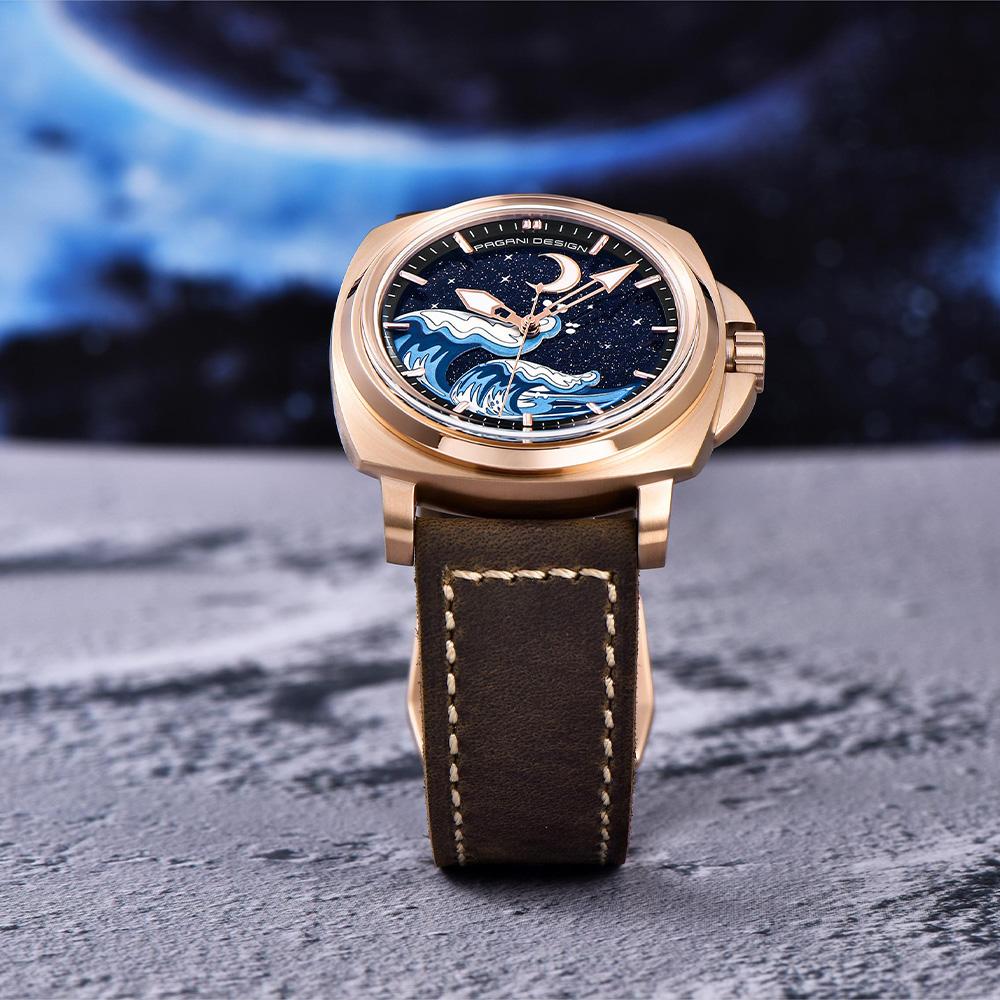 PAGANI DESIGN Mechanical Automatic Wristwatch Sapphire NH35 Movement Fashion Rose Gold Wave Watch for Men Reloj Hombre PDYS014