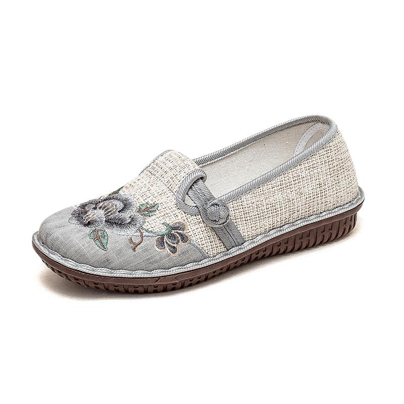Этнический стиль Вышитые цветы Туфли Женские Летние Ретро Модные Круглые Лоферы Дышащие Плоские Туфли Zapatos Para Mujer Повседневные