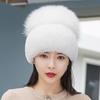 Women Winter Luxury Rabbit Fur Hat Knitted Rex Rabbit Fur Hat Top  Fox Fur Cap Genuine Fox Fur Beanies Hat