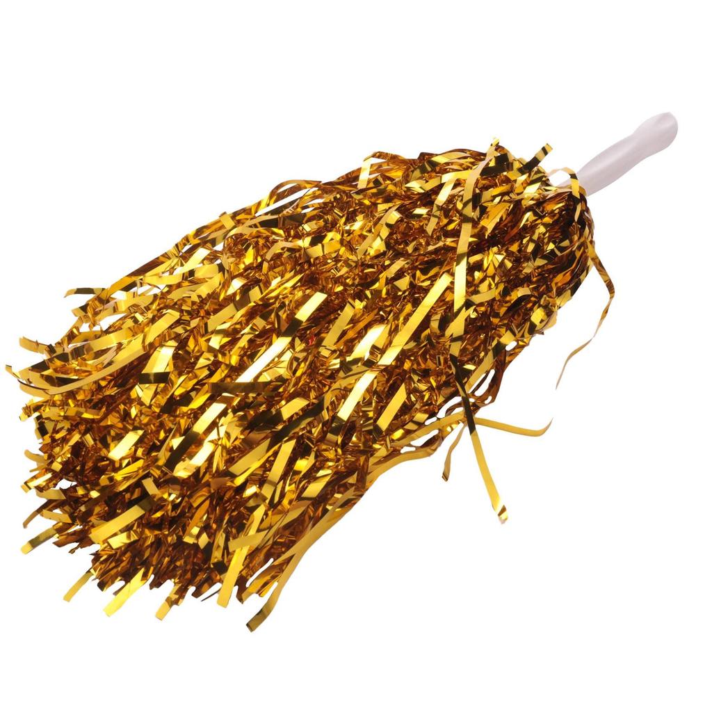 Oidnvay 24pcs Cheerleading Pom Poms Metallic Foil Cheer Pom Poms with Plastic Handles for Adults Kids Cheerleader Party Yellow