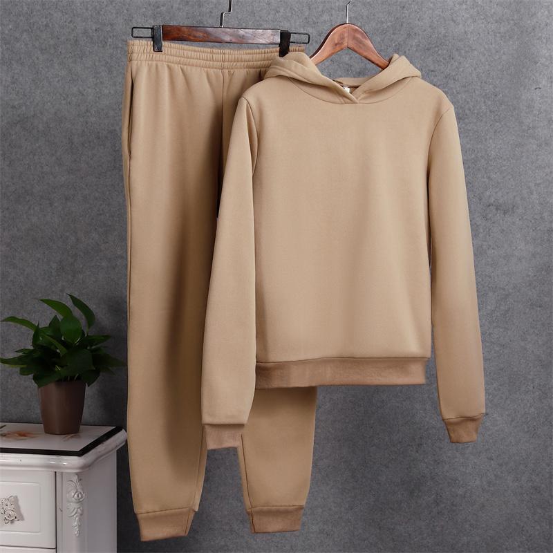 Женские спортивные костюмы, теплый спортивный костюм, толстовка + брюки для бега, модные однотонные комплекты из двух предметов для женщин, костюмы-толстовки