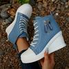 Fashion Women's Casual High Top Denim Sneakers Zipper Decor Wedge Heel Canvas Shoes Woman Fashion Lace Up Platform Ankle Boots Plus Size