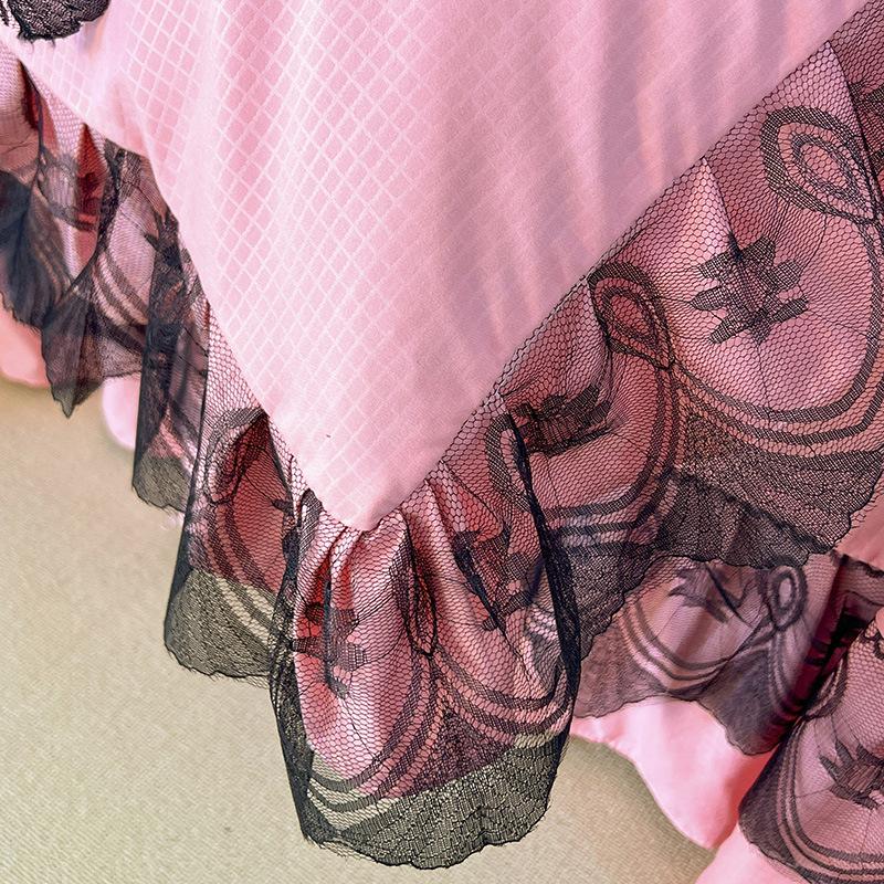 Покрывало из хлопка в стиле принцессы, однотонное, кружевное, стираное, из четырех частей, сирсакер, кружево, двойной пододеяльник