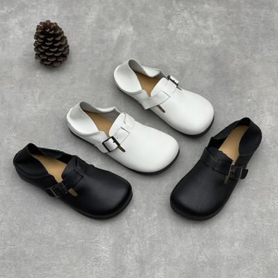 Туфли-лоферы из натуральной кожи с круглым носком и мягкой подошвой, универсальные, из мягкой коровьей кожи, на плоской подошве, женские