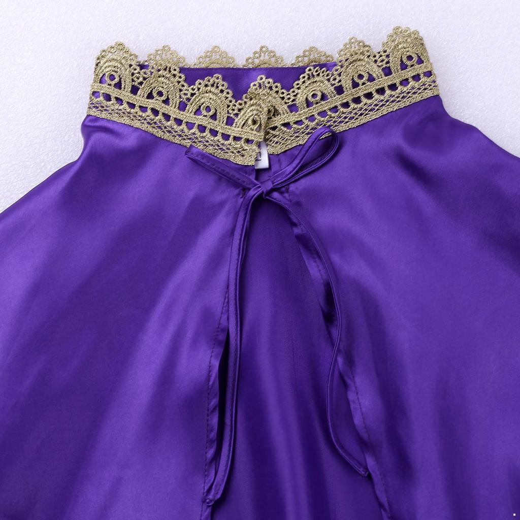 Womens Cosplay Costume Set Shiny Satin Cape Top and Sleeveless High Cut Leotard Halloween Party Role Play Outfit