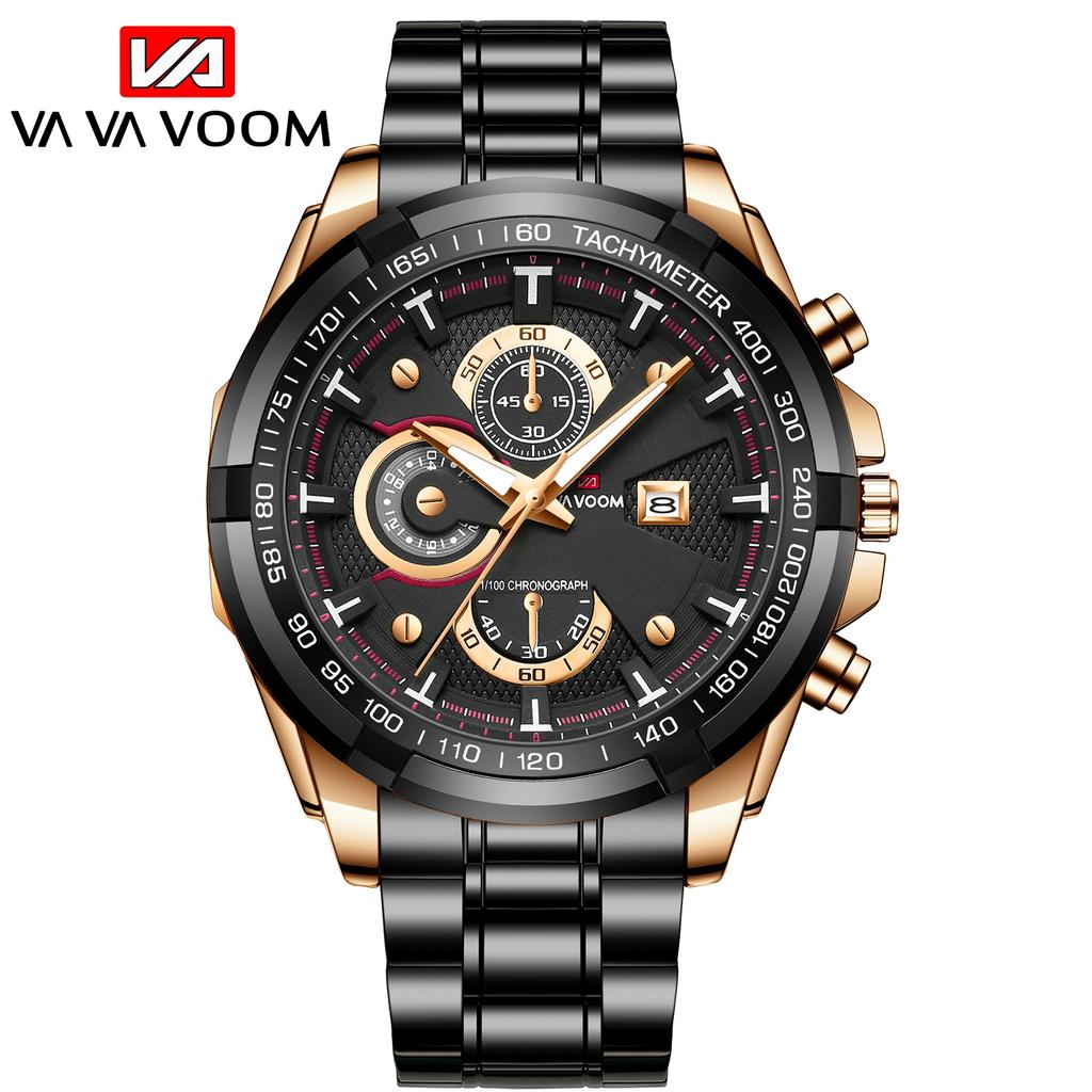 VA VA VOOM Fashion Brand Men Quartz Watch Chronograph Stainless Steel Business Quartz Clock Military Sport Waterproof Watch Man Relogio Masculino