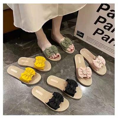Женские летние шлепанцы с бантом: Нескользящие, Антибактериальные, Износостойкие, Легкие, Универсальные сандалии в корейском стиле